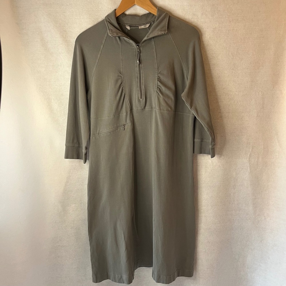 Athleta dress discovery organic cotton 3/4 sleeveless‎ zip style 819706 EUC gray